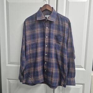 Peter Millar Blue and Tan Plaid Shirt